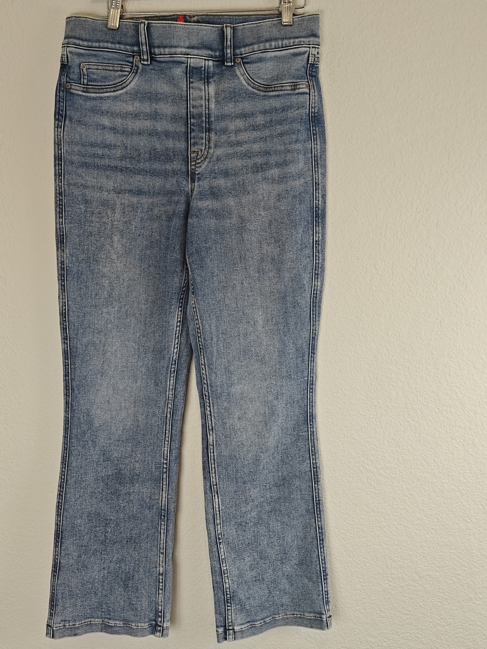 SPANX EveryWear Kick Flare Jeans L Light Acid Wash High Rise Pull-On Stretch